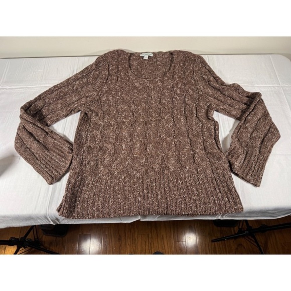 Vintage 90s WindRiver Brown Cable Knit Marled Scoop Neck Sweater Women Large